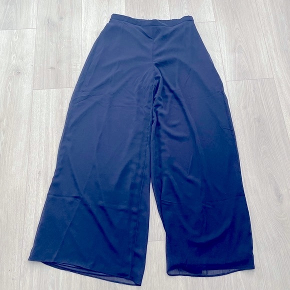 Chaus Mesh Palazzo Pants Stylish Fancy Dark Blue Navy - Picture 2 of 10